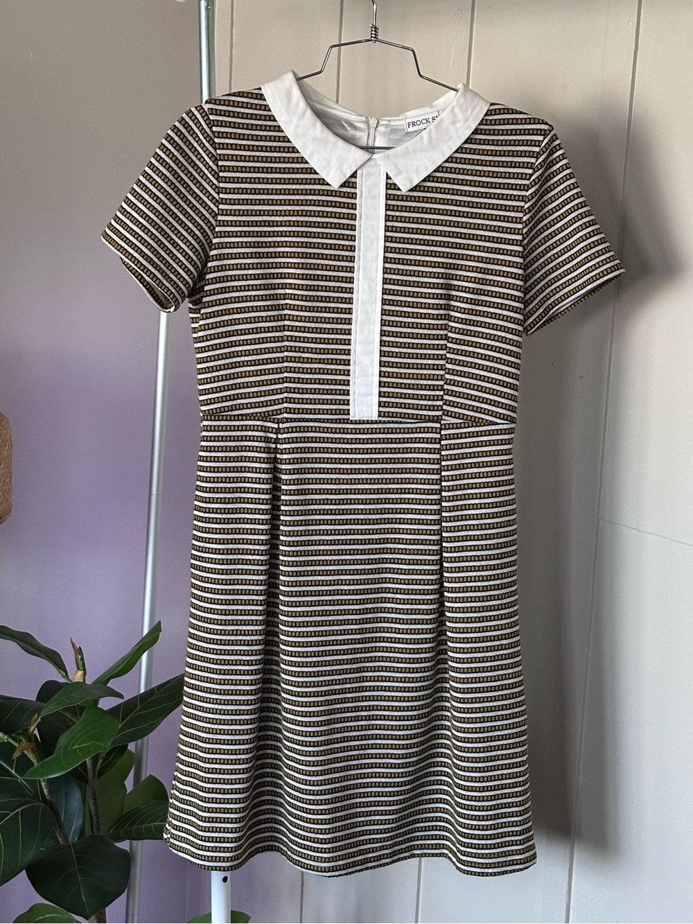 Frock Shop • Women’s M Yellow & White Striped Peter Pan Collar Dress w/ pockets